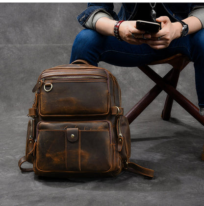 Chestnut Cowhide Leather Backpack