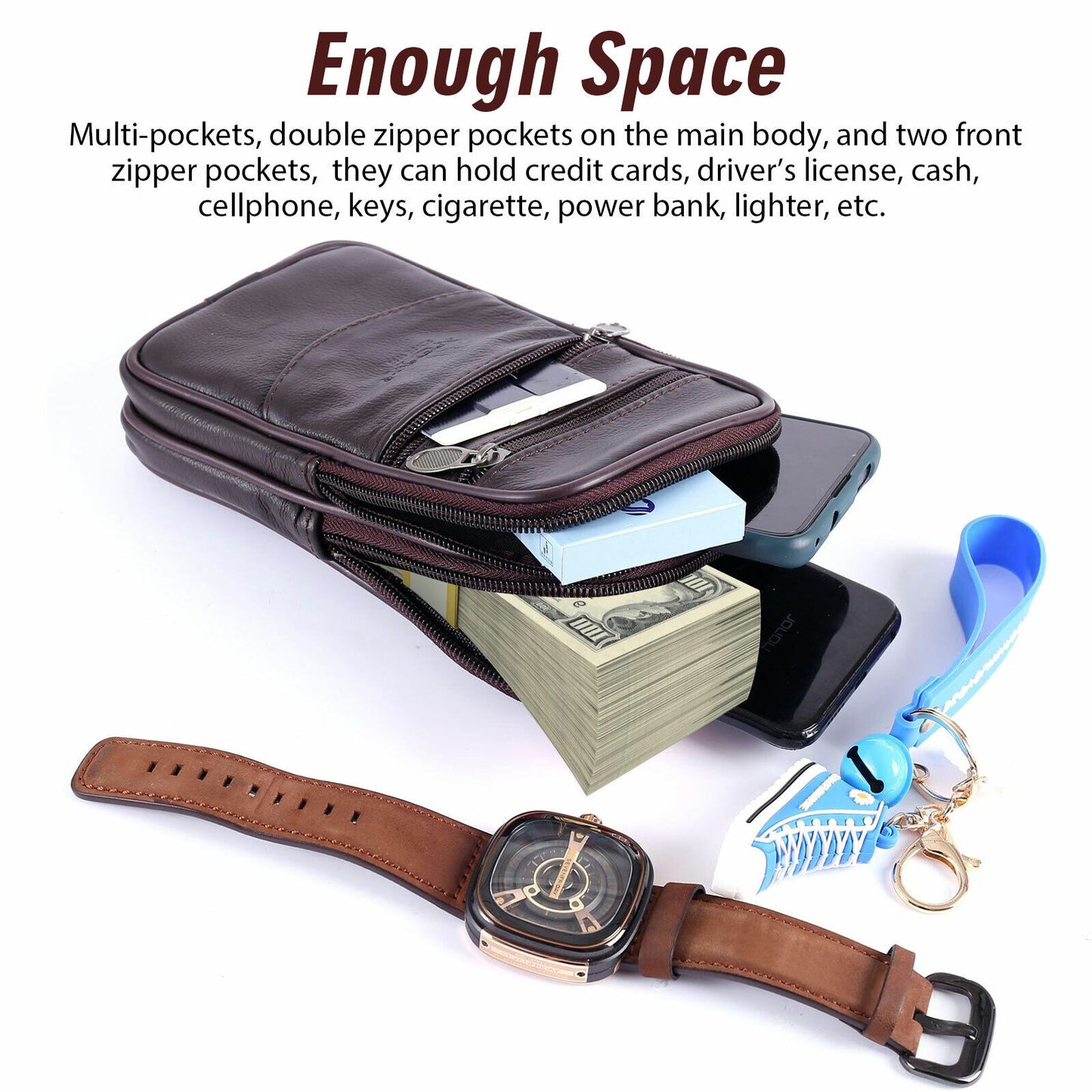 Men's Leather Phone Pouch with Belt Loop and Shoulder Strap