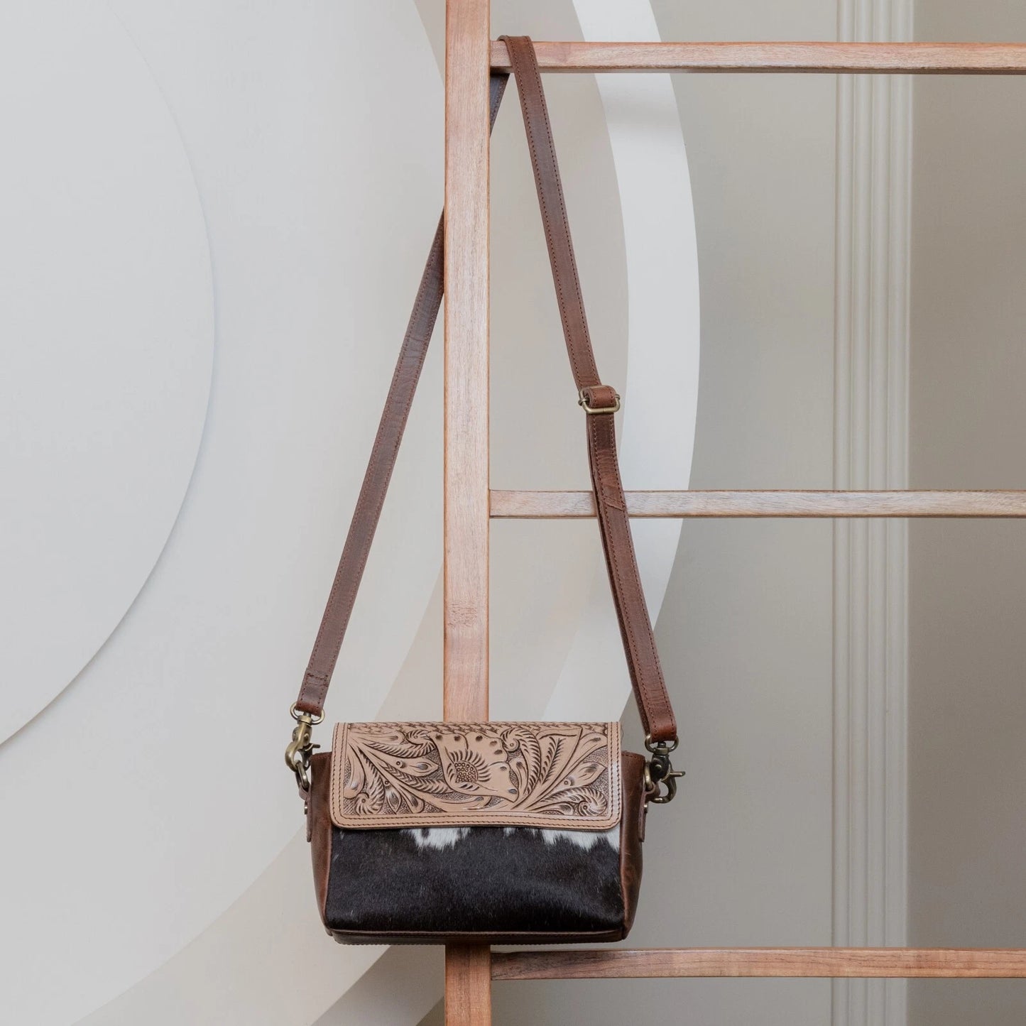 Small Hand Tooled Leather Bag with Western Floral Carving