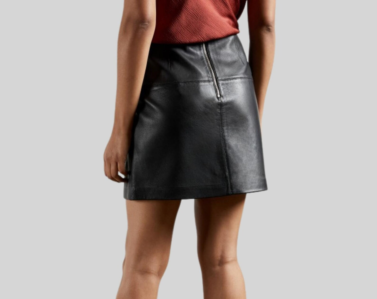 Black Leather Mini Skirt With Zipper Back