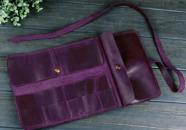 Genuine leather pencil case roll