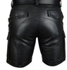 Men real cowhide leather cargo shorts