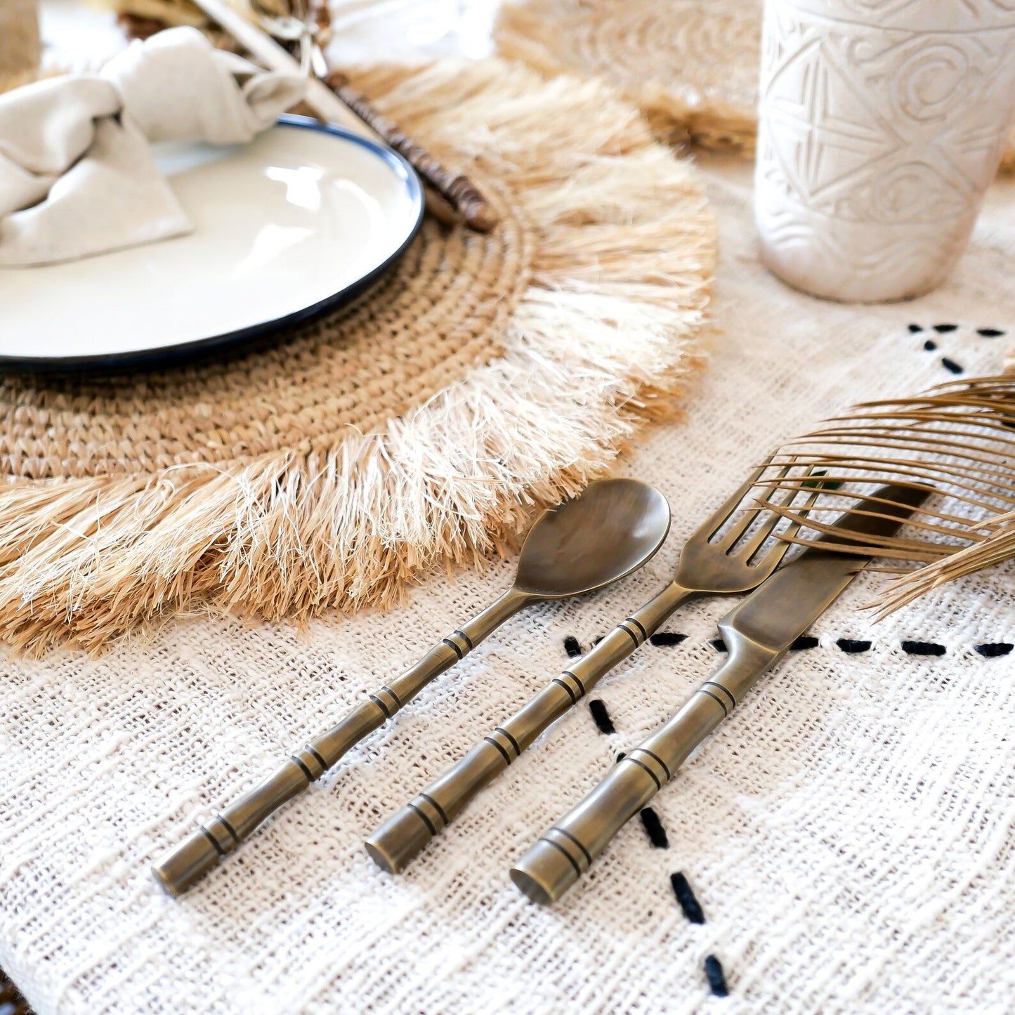 Vintage brass cutlery set table dining decor