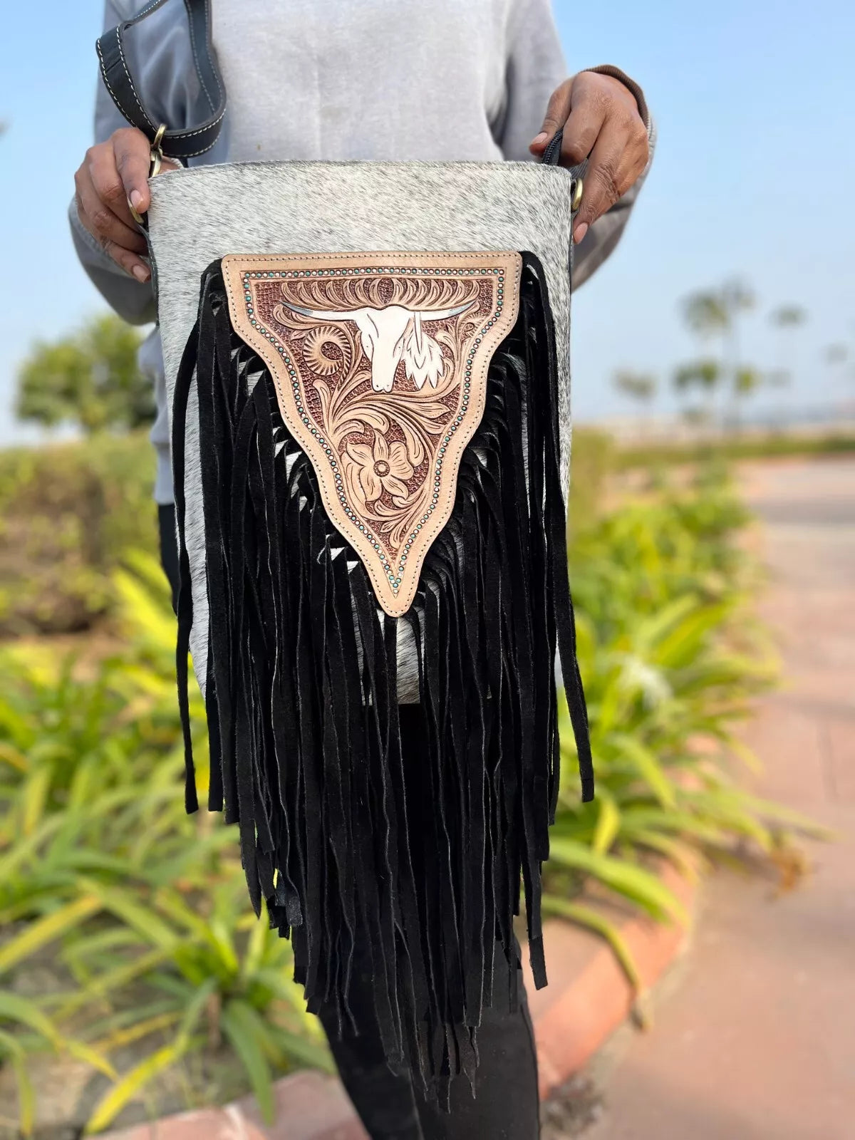 Western Crossbody Carved Tooled Leather Cowhide Handbag