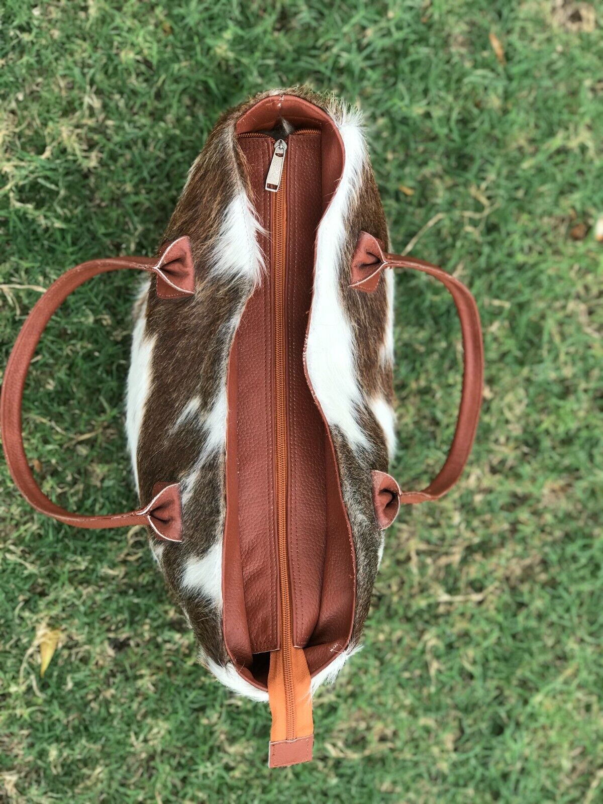 Brown White Long Hair On Hide Shoulder Purse