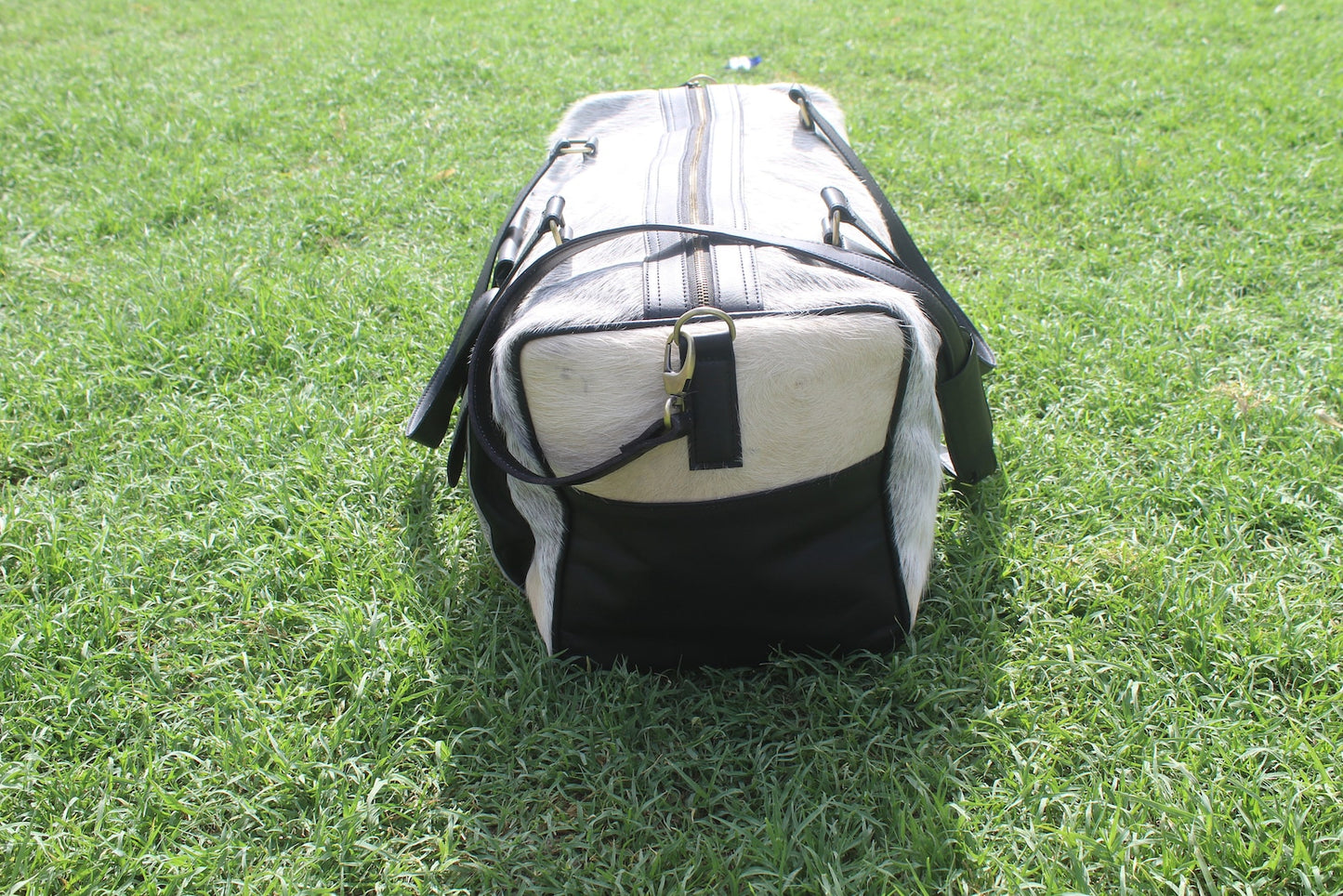 Grey White Hair On Cowhide Duffle Bag