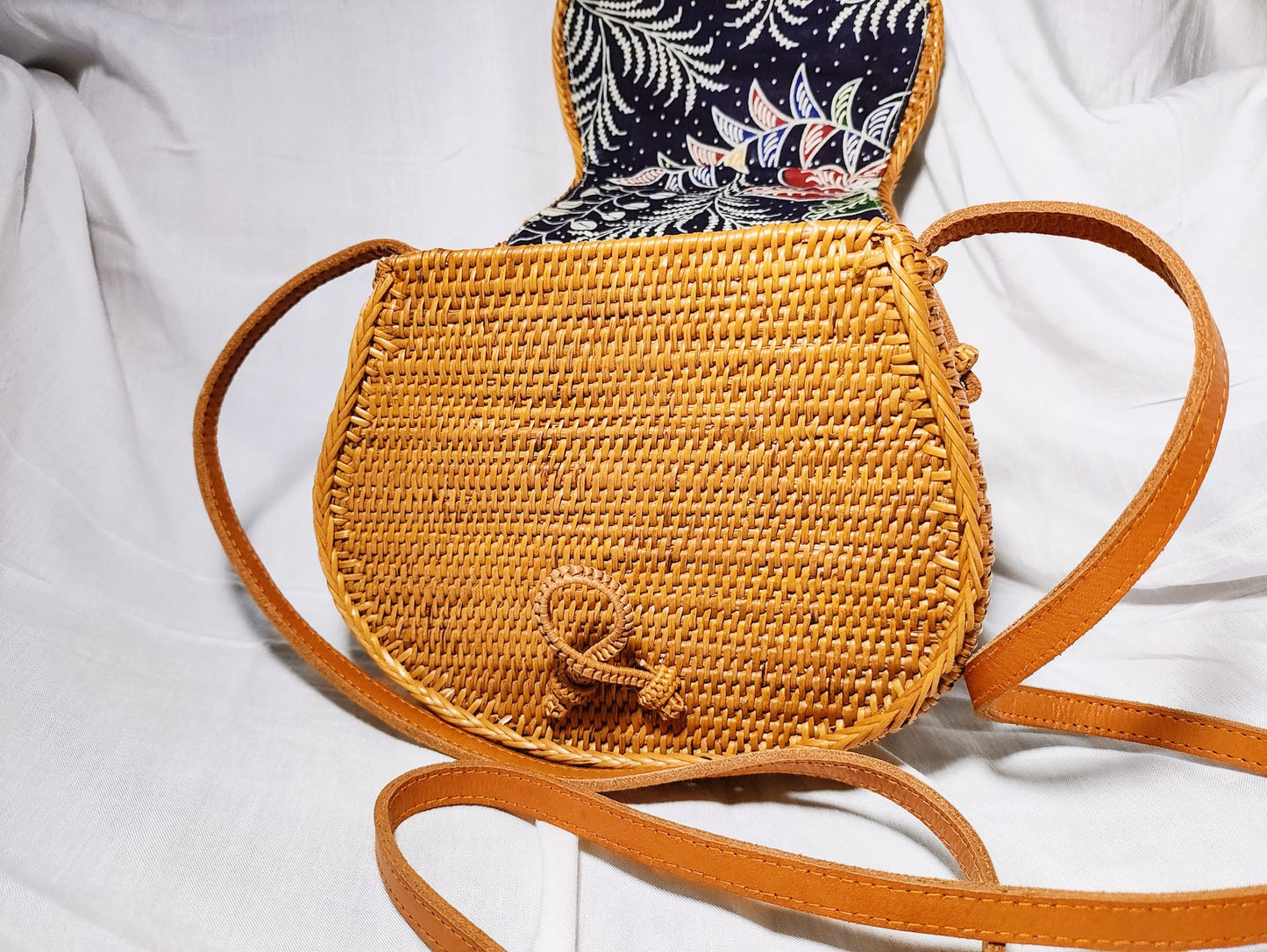 Handwoven Boho Rattan Sling Crossbody Bag
