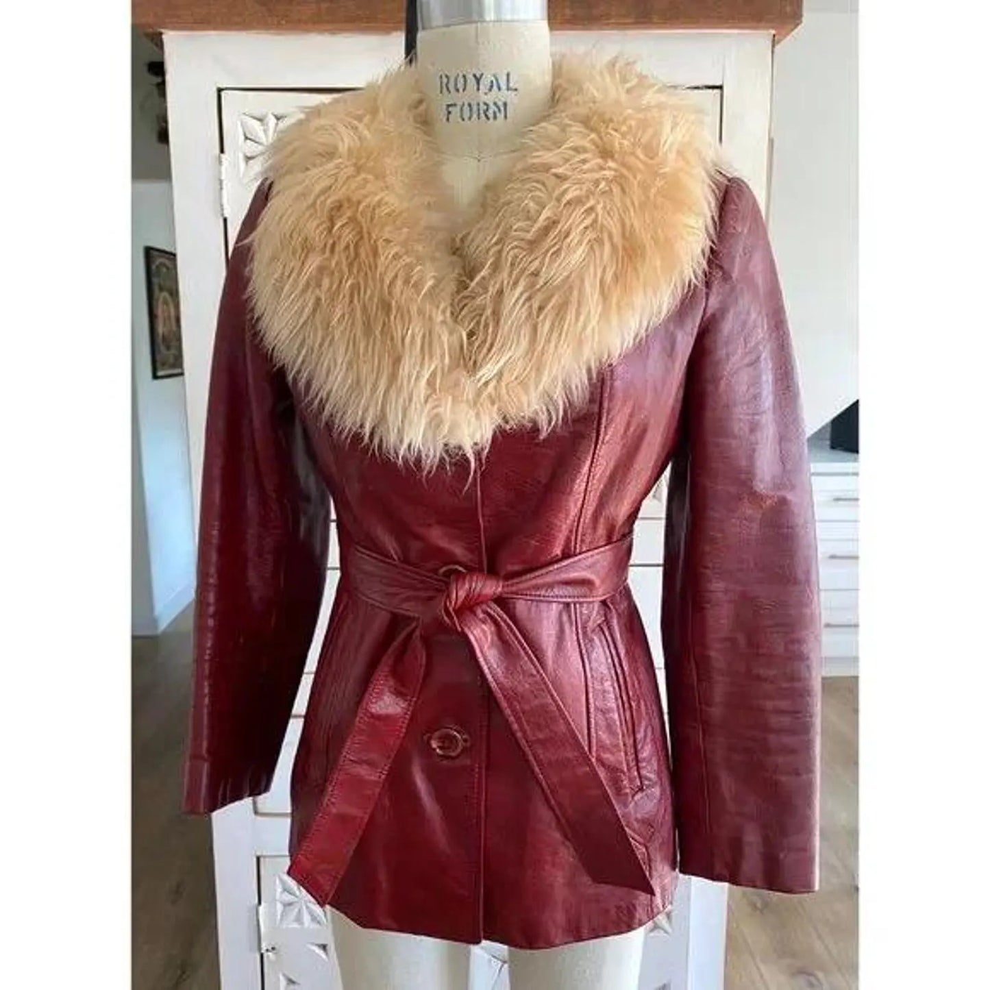 maroon leather jacket for women with fur