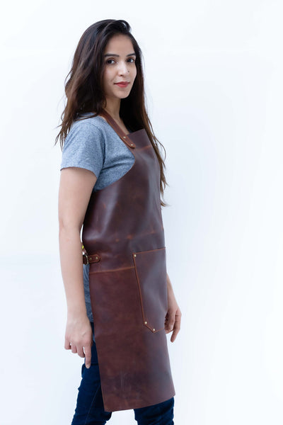 Brown Leather Tool Apron With Leather Pockets