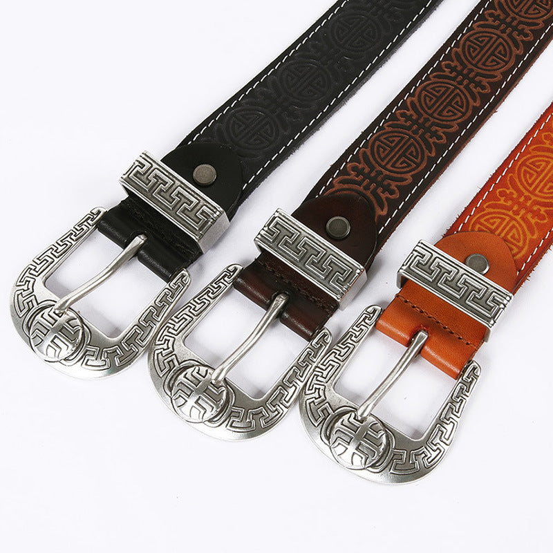 Men's Genuine Rodeo Leather Belt with Silver Buckle