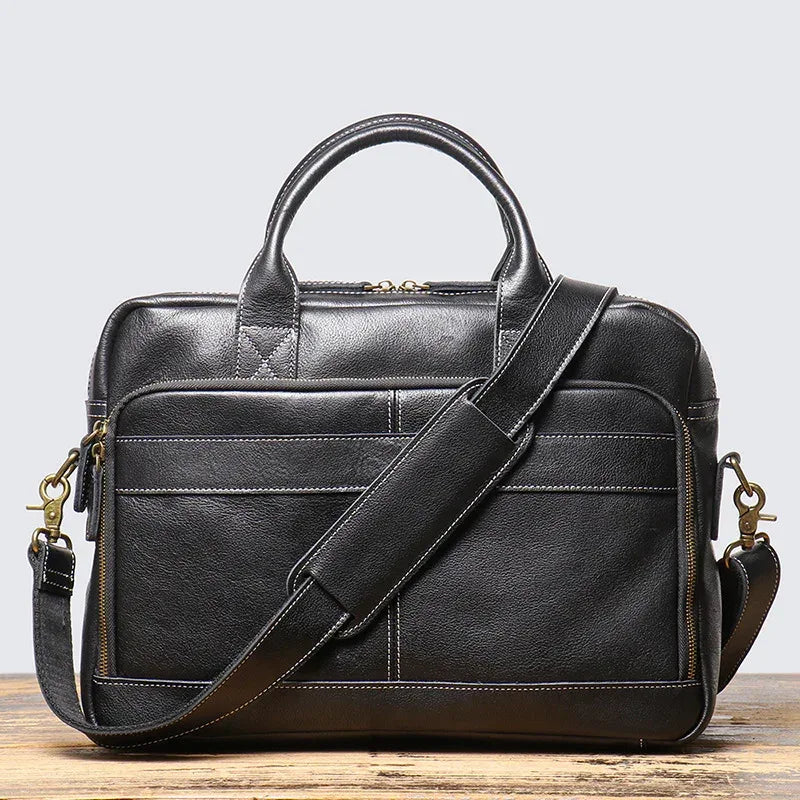 Leather Travel Office Bag with Trolley Strap