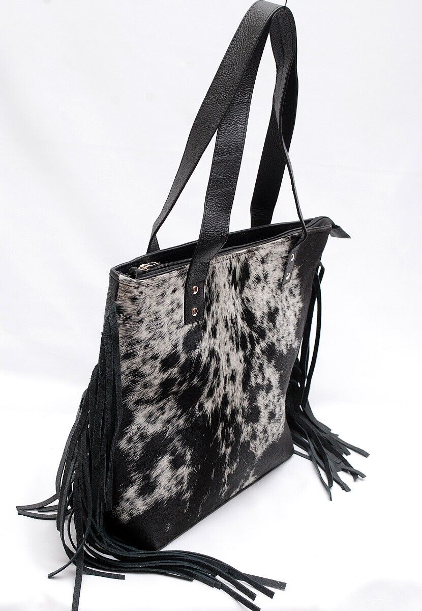Cowhide Shoulder Purse With Fringes