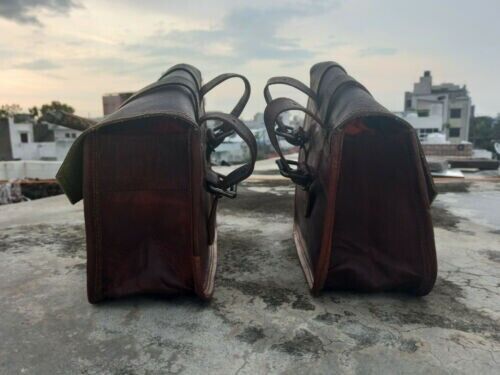 Dark Brown Leather Motorcycle Saddle Bag