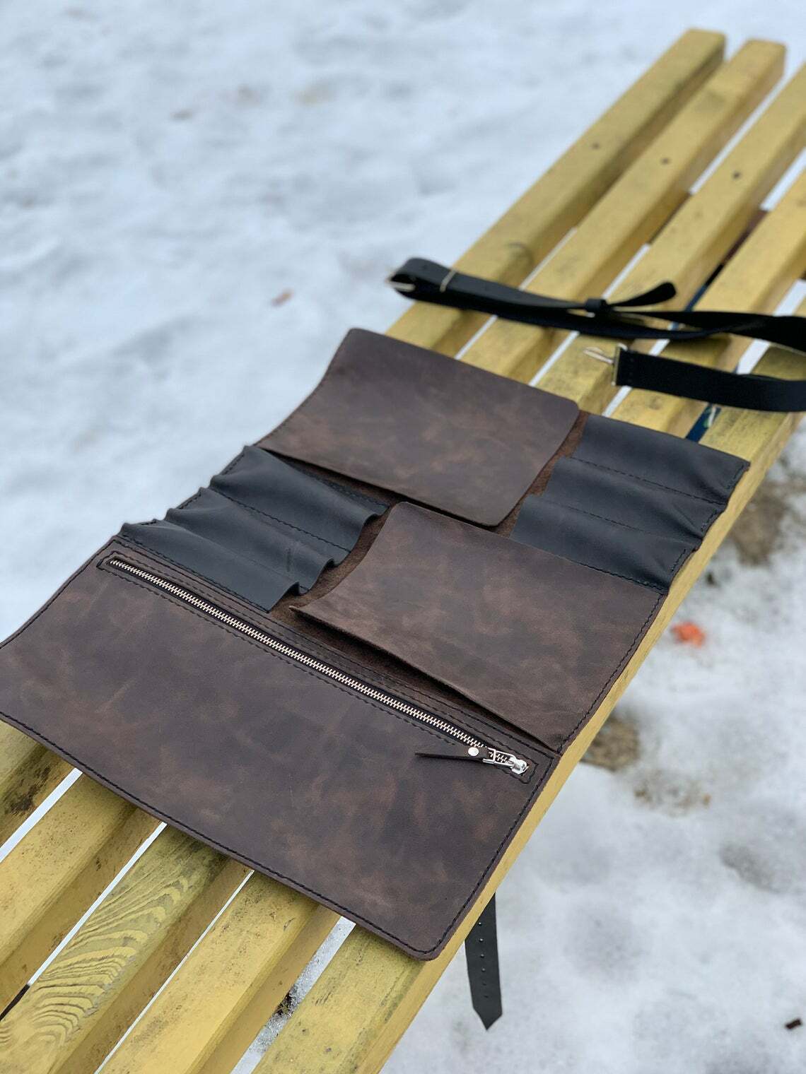 Handmade Dark Leather Chef Artist knife Roll