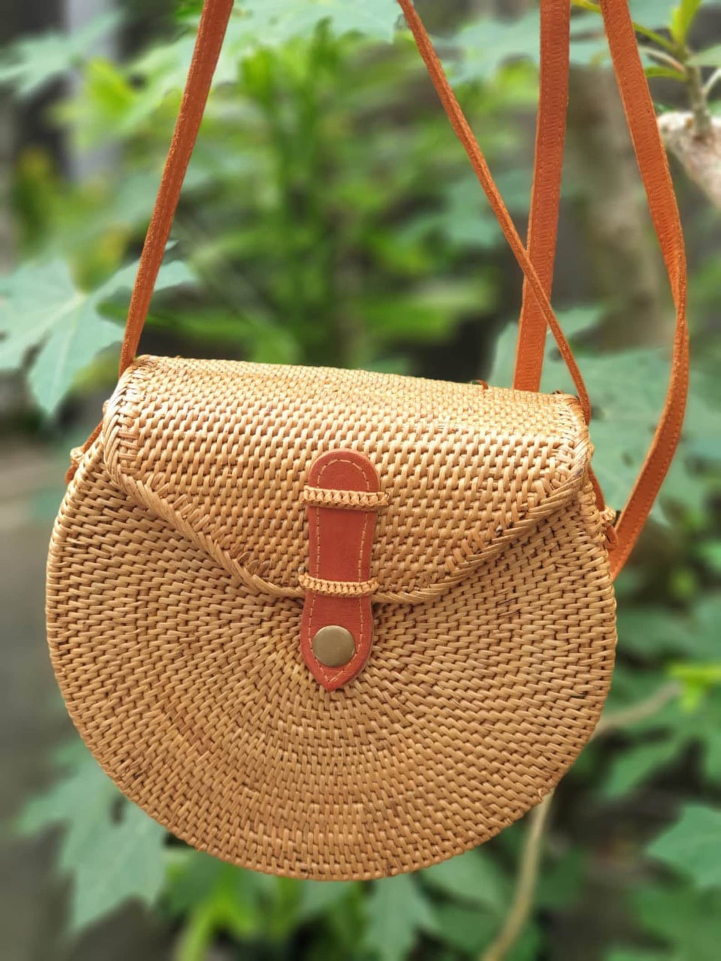 Real Rattan Crossbody Handbag