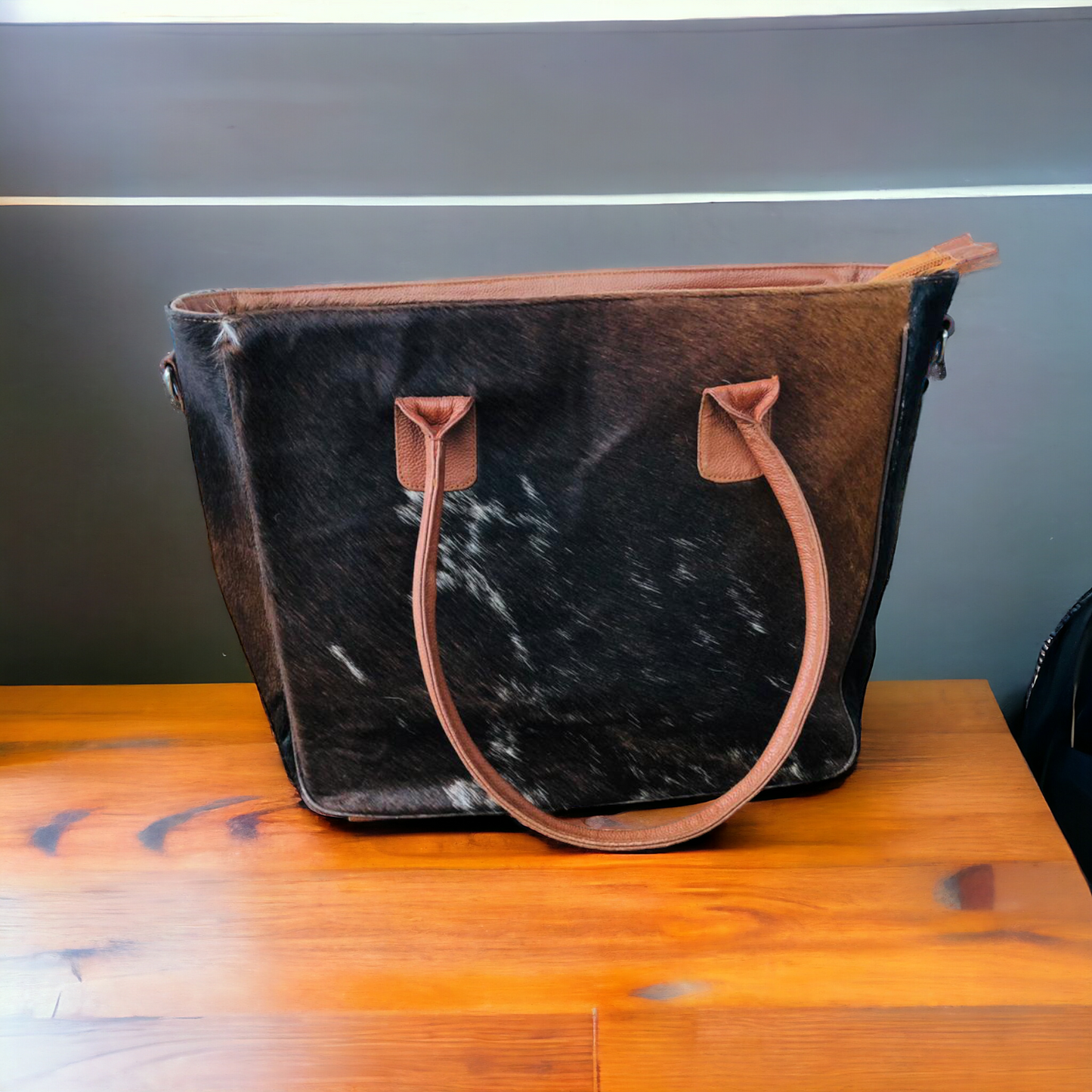 Dark Tricolor Cowhide Purse with Real Leather Base