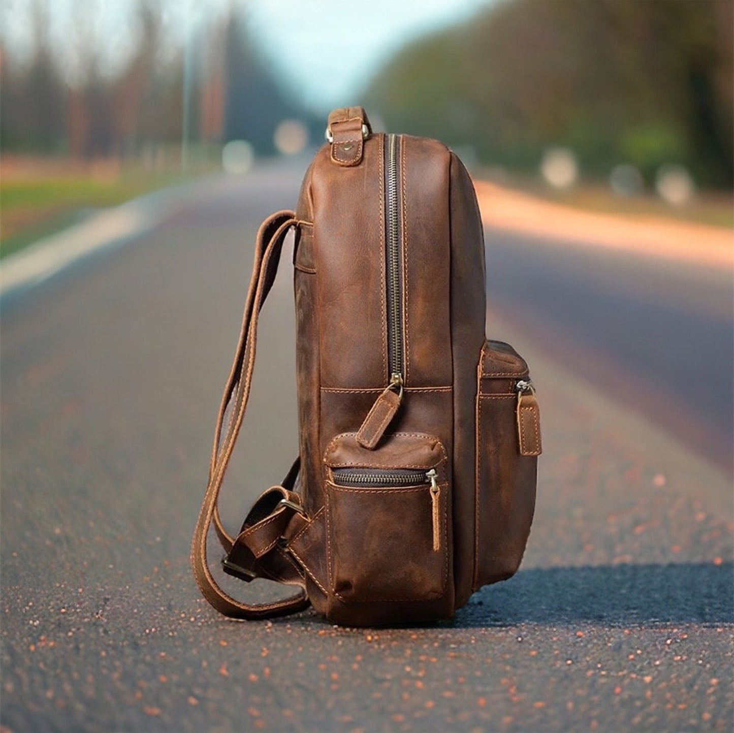 mens leather backpack travel