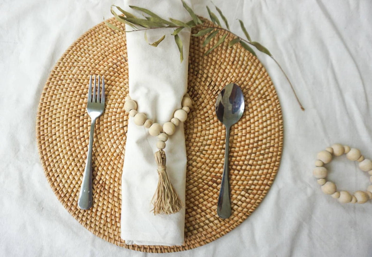 Farm house wooden bead napkin ring holder
