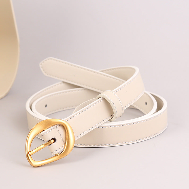 thin leather women's belts with gold buckle