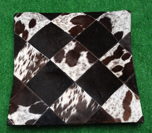 Tricolor Cowhide Patchwork Pillow Cover