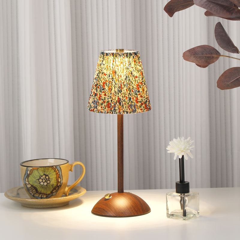 Rechargeable Retro Floral Table Lamp Walnut Base
