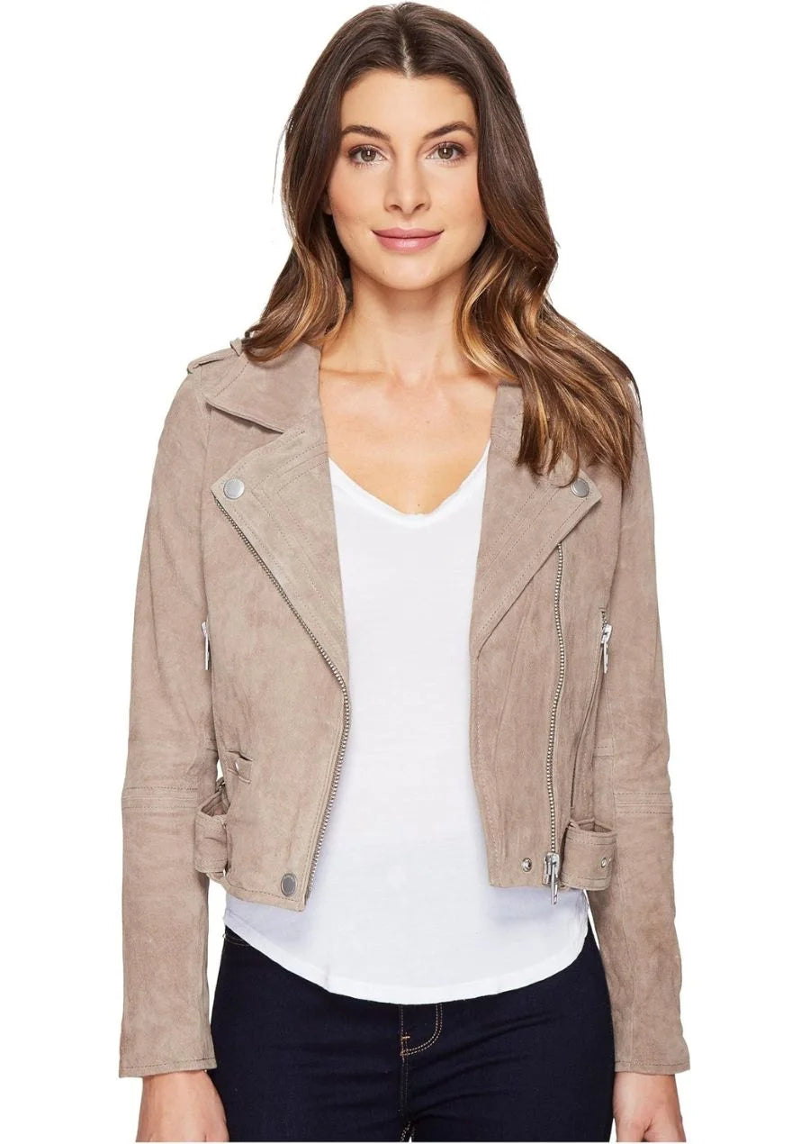 Women’s Suede Leather Biker Cropped Jacket