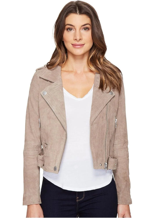 Women’s Suede Leather Biker Cropped Jacket