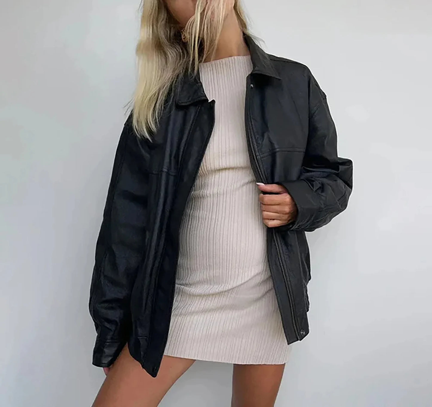 Oversized Leather Ladies Jacket