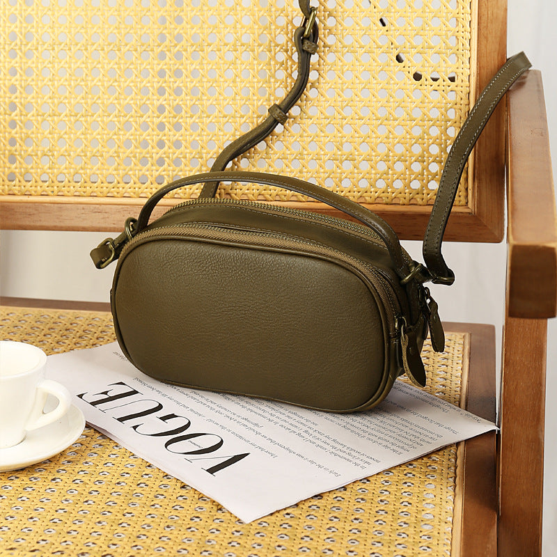 Women Leather Crossbody Bag With Double Zipper Compartments