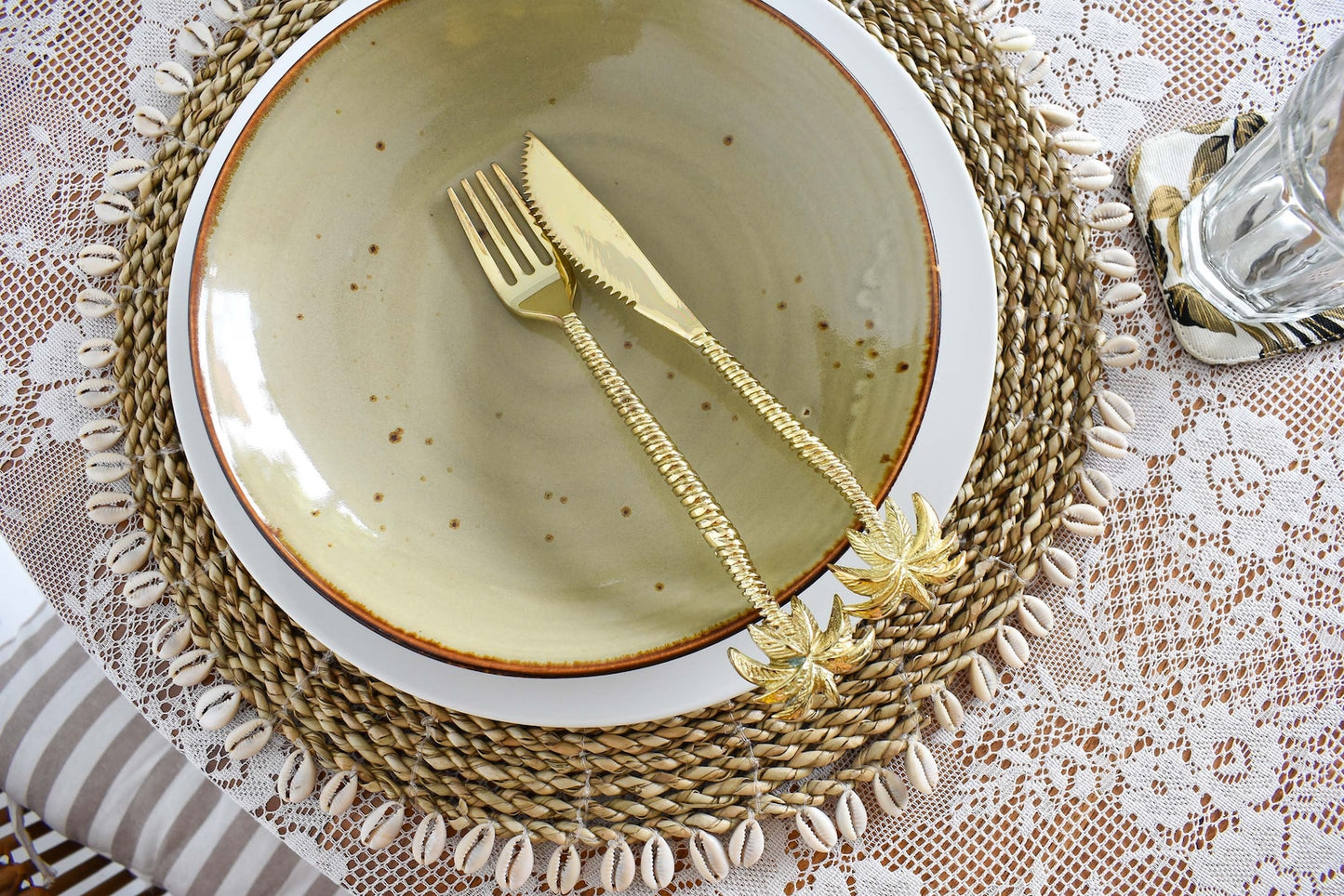 Natural Seagrass Placemats With Cowrie Shells