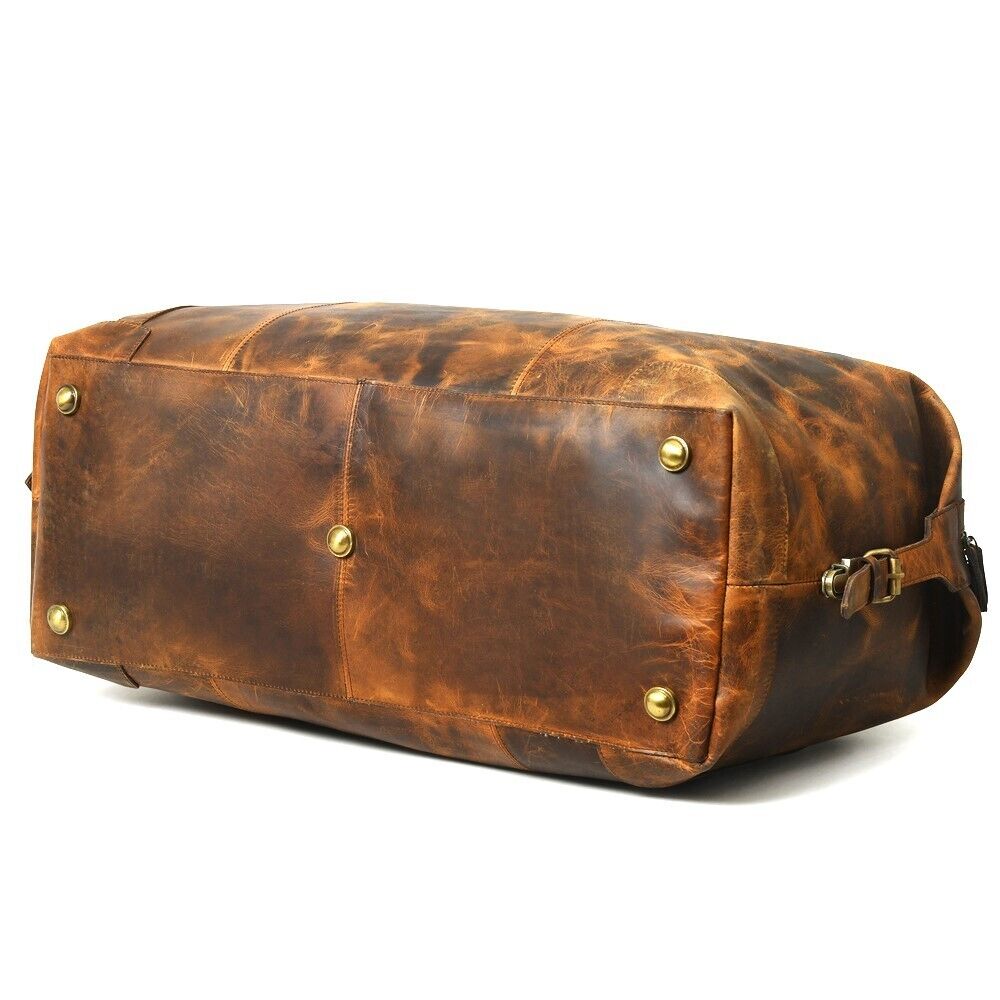 Large Brown Leather Duffle Bag Carry On Travel Weekender