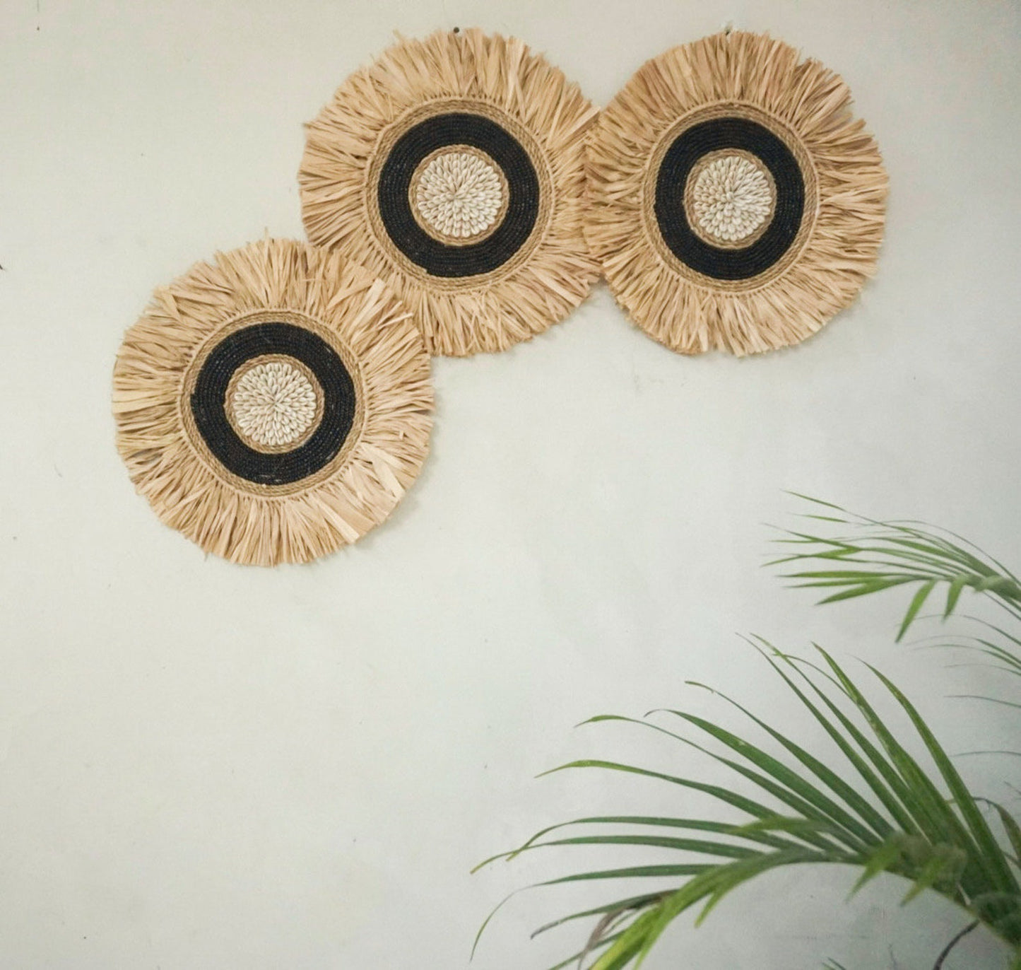 Black Balinese round wall decor seagrass beads