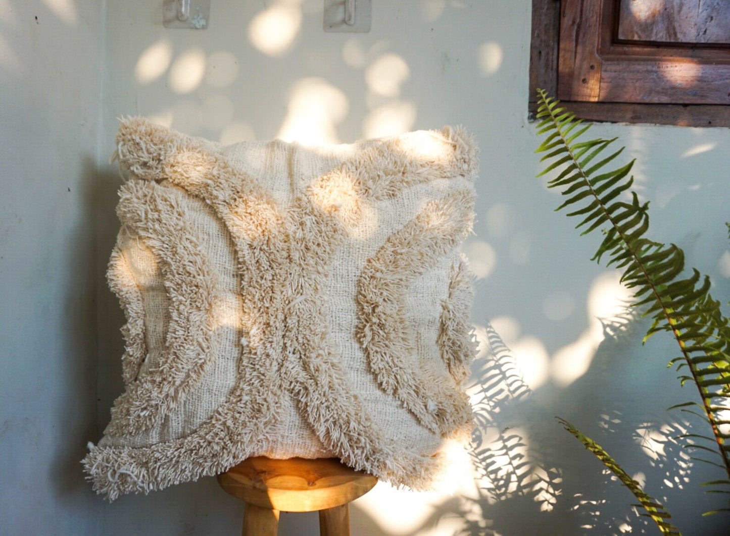 white fur cotton boho pillow cover