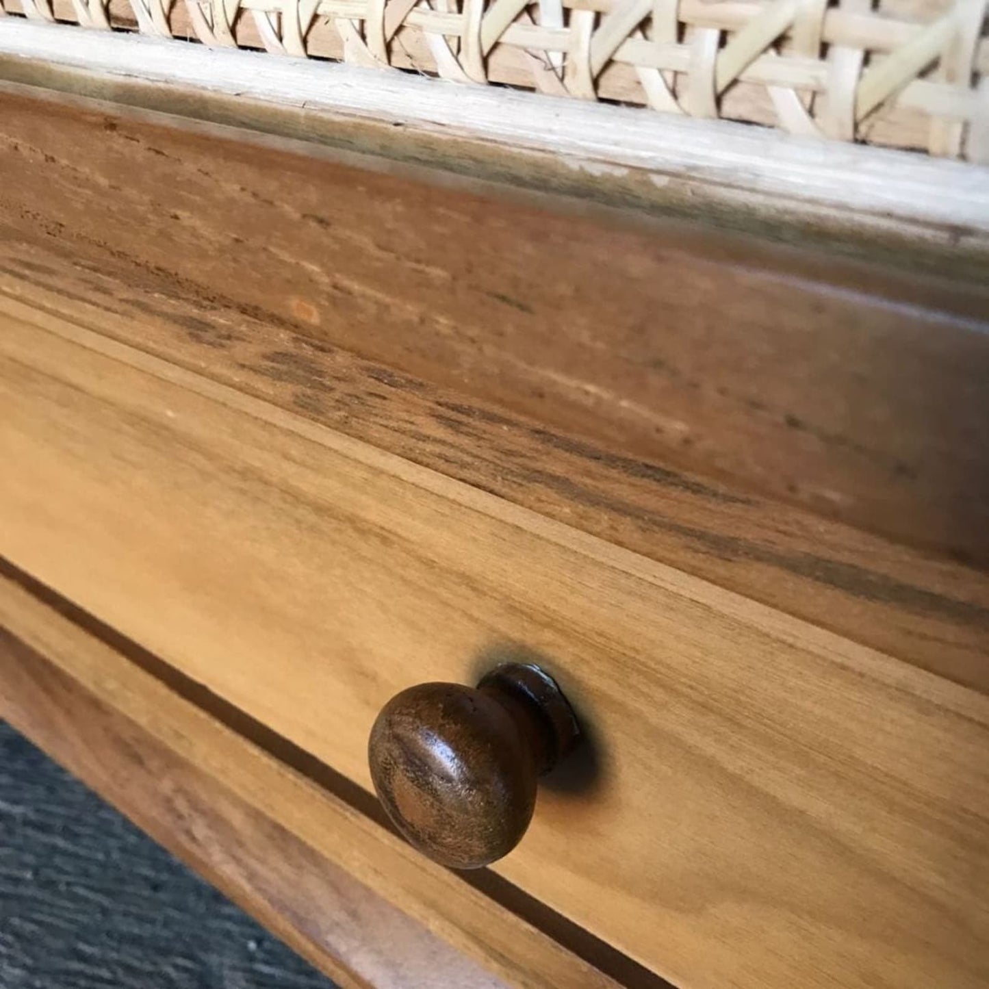 Genuine Teak Wood And Rattan Drawer