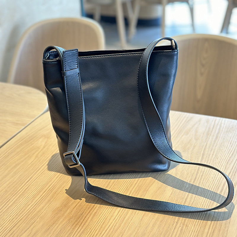 Soft Leather Shoulder Crossbody Bucket Bag