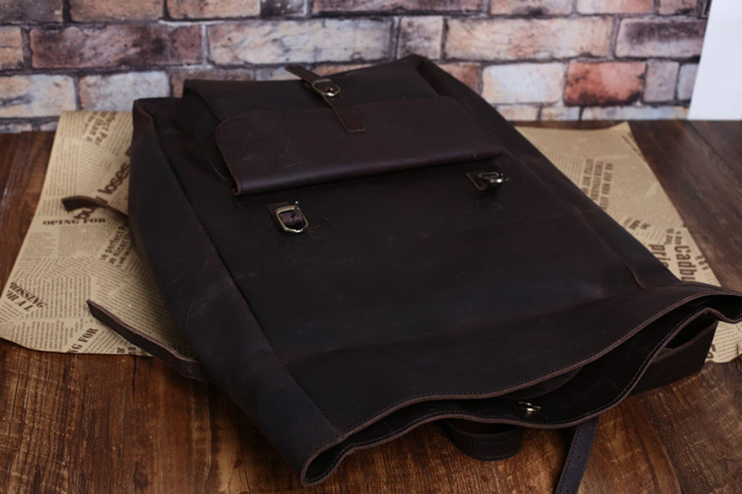 Full Grain Leather Roll Up Backpack
