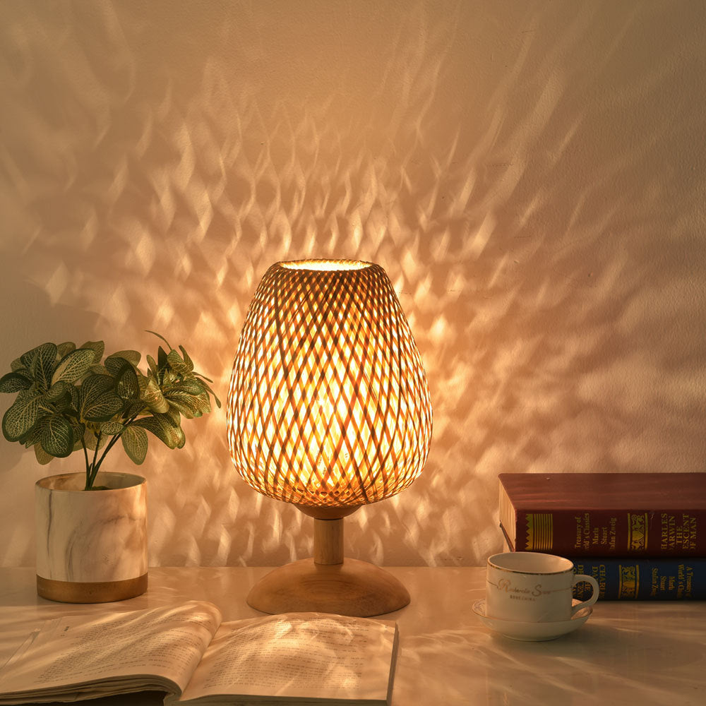 Bamboo Rattan Table Lamp for Bedroom & Side Table