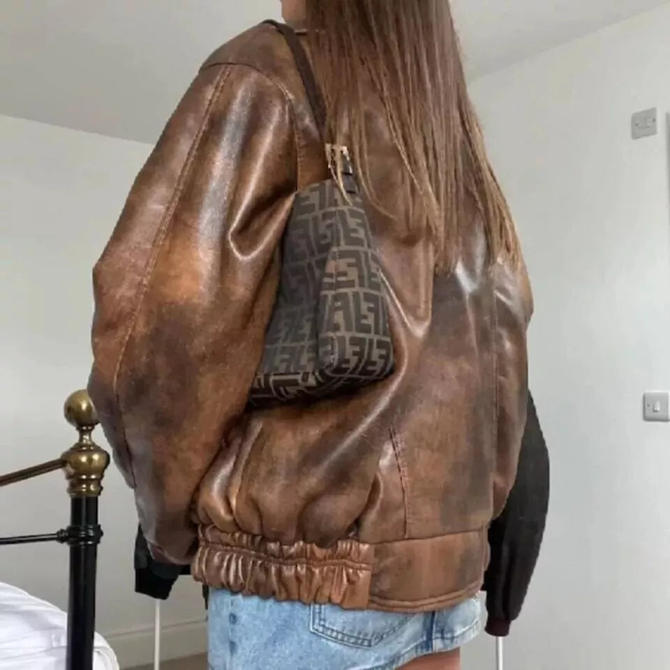 Loose fit leather jacket women