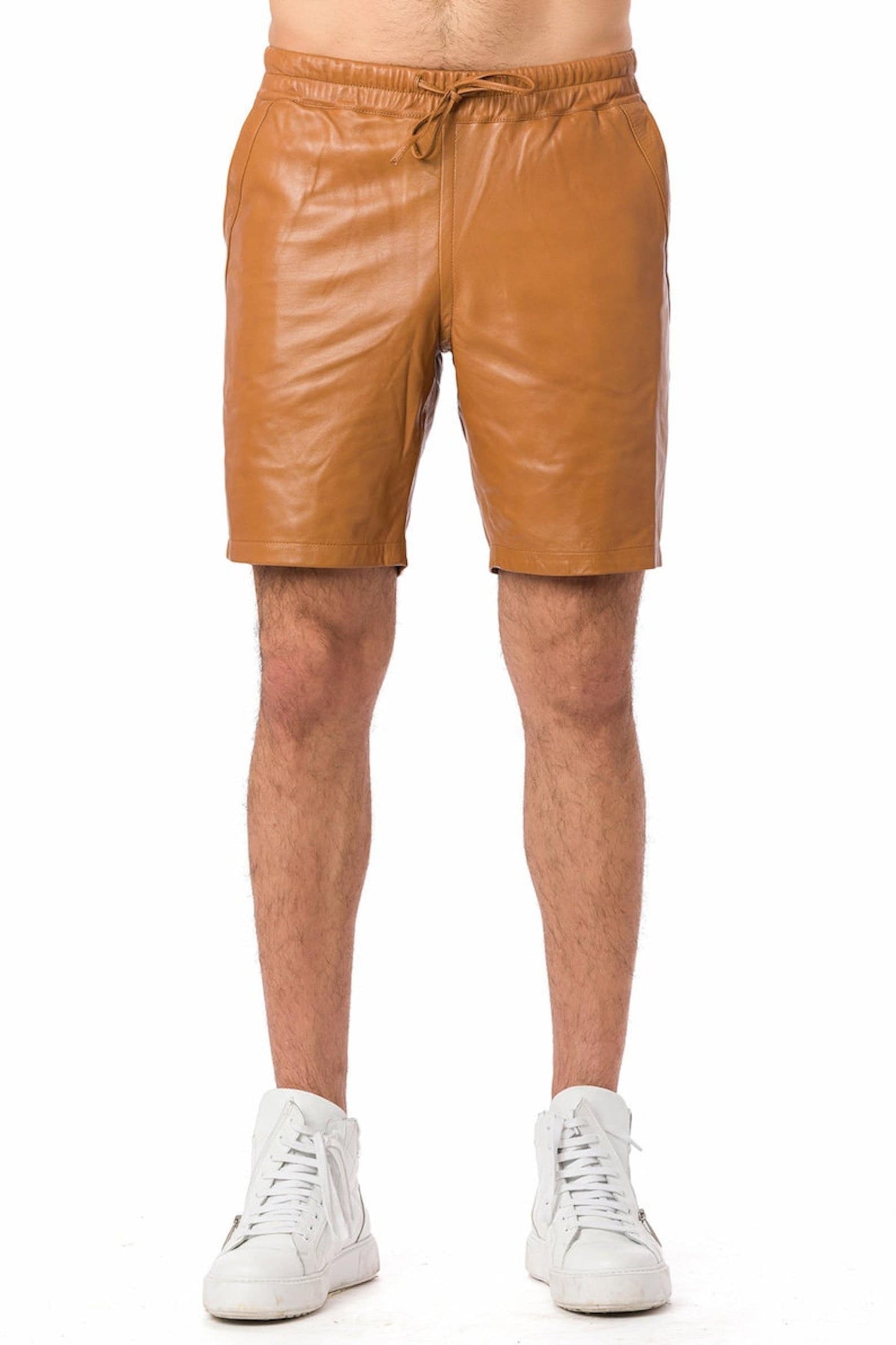 Men Leather Brown Casual Streetwear Shorts