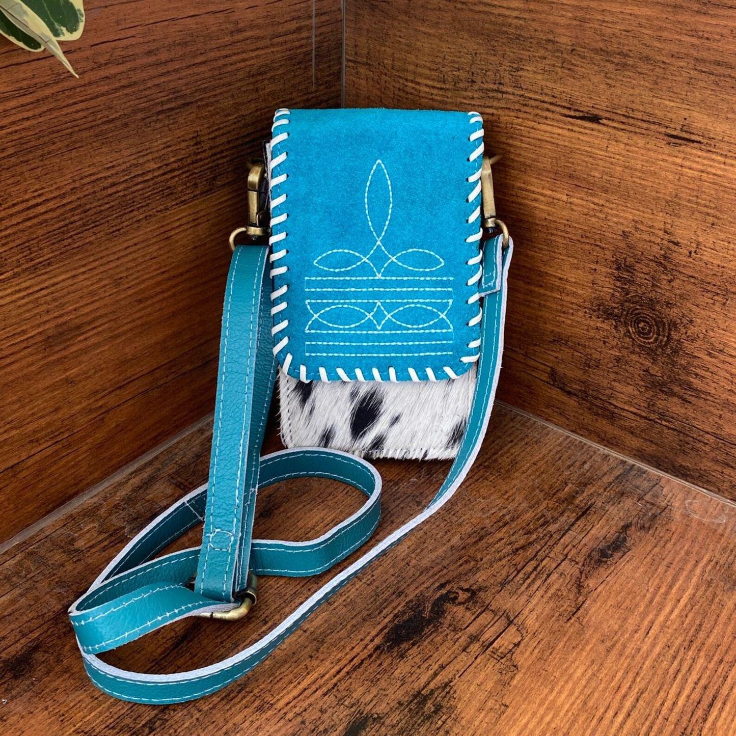 Cowhide Sling Bag With Embroidered Suede
