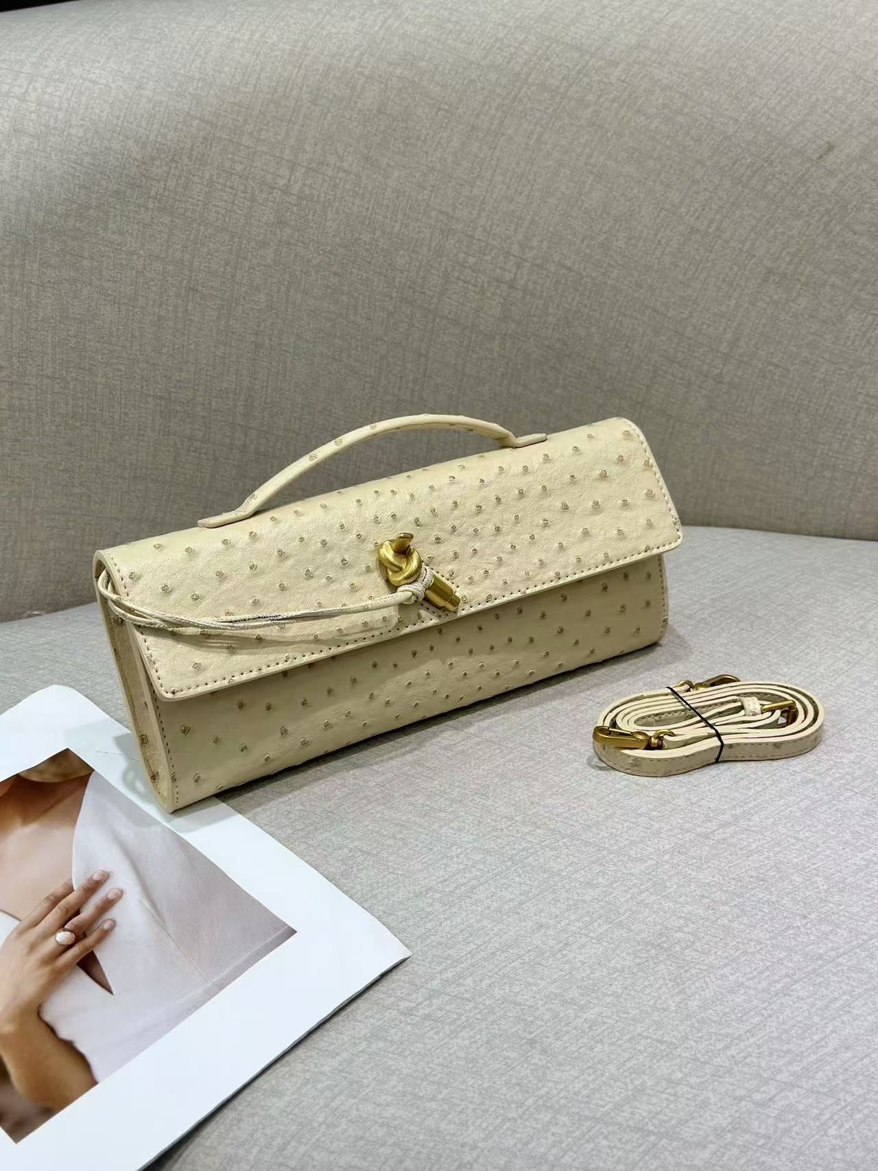 Women’s Genuine Leather Ostrich Pattern Clutch Crossbody
