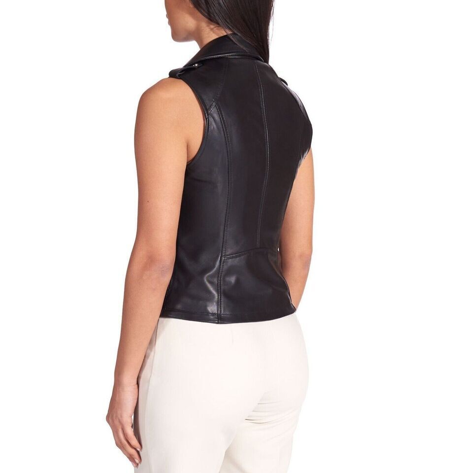 Black Leather Vest Women Sleeveless Biker Jacket