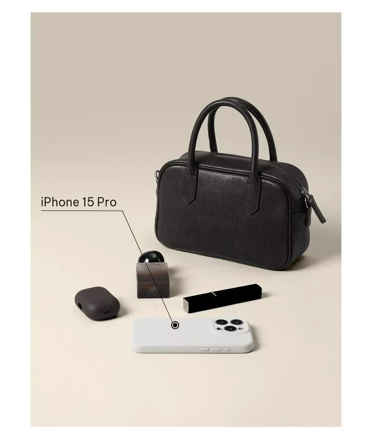 Genuine Leather Mini Bowling Crossbody Bag for Women