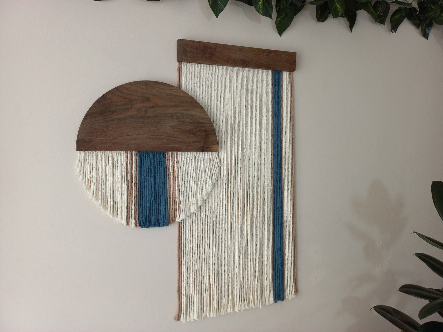 Half Moon Blue Macrame Yarn Wall Hanging