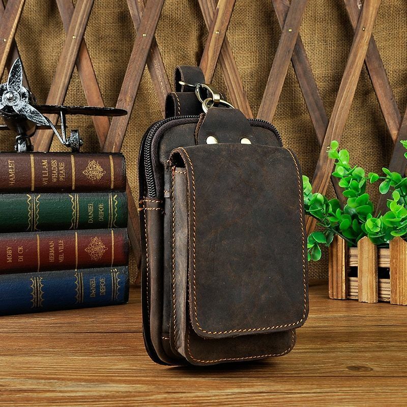 Real cowhide leather men small waist bag