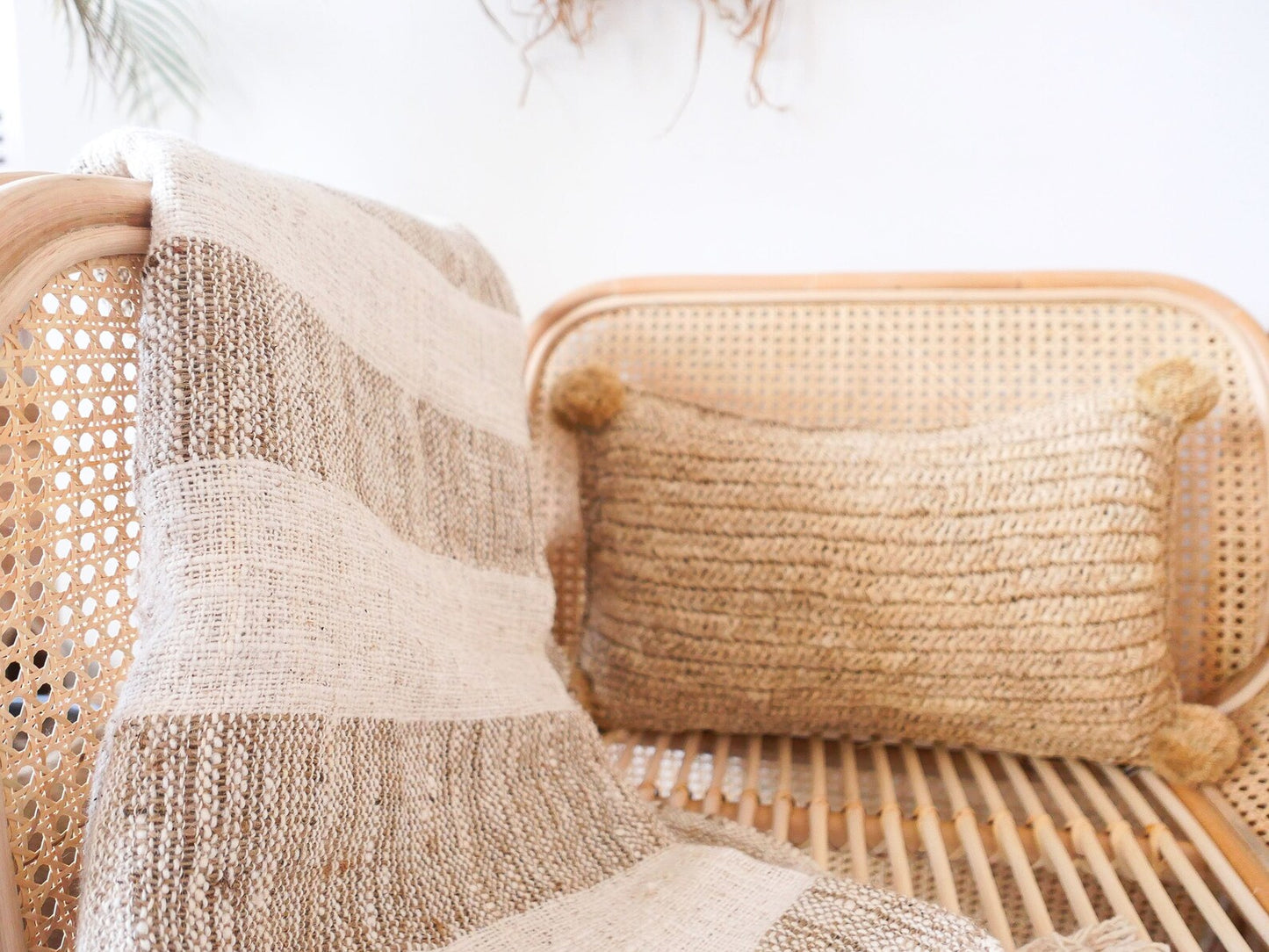 Cotton Linen Handmade lightweight fringed throw blanket