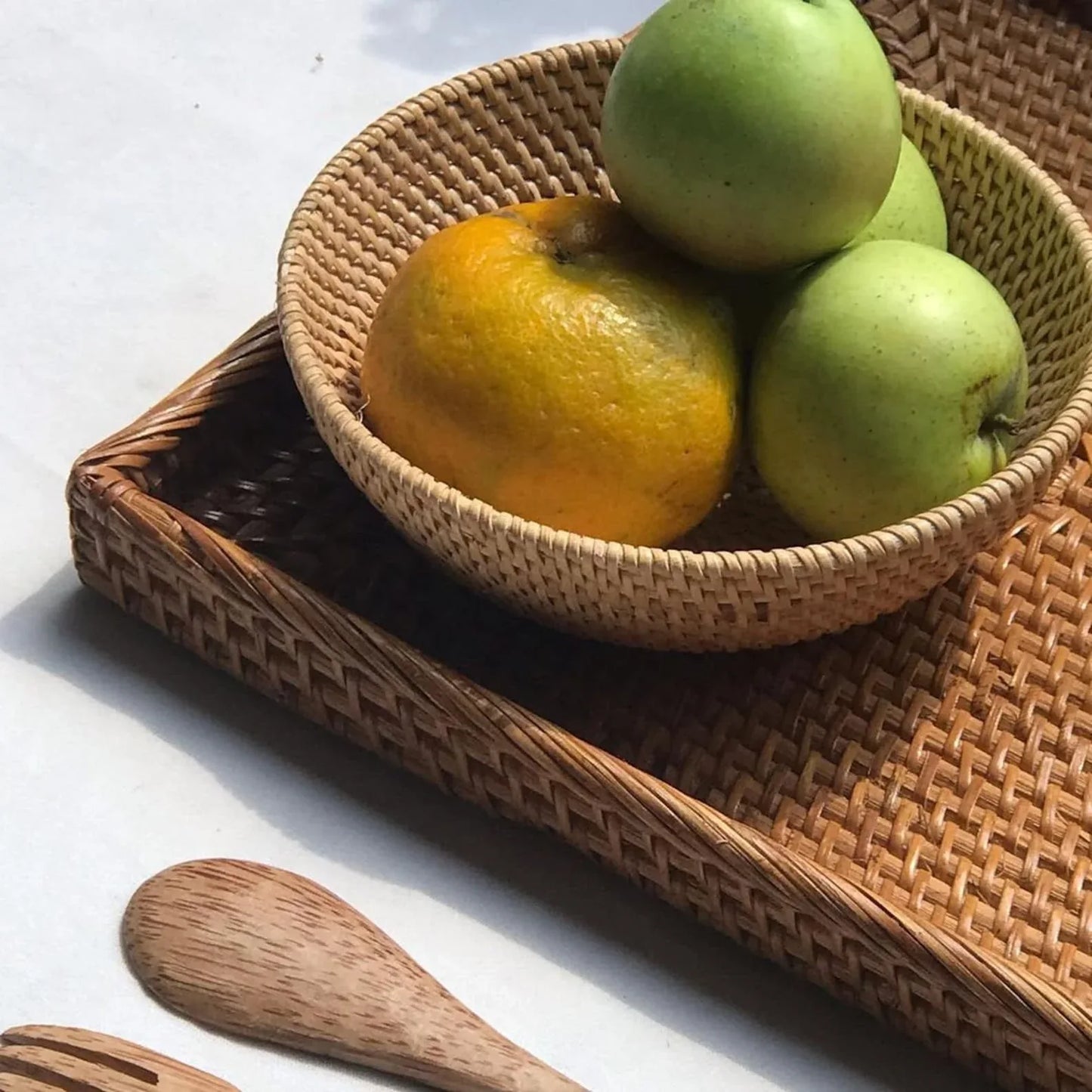 Handwoven Square Natural Rattan Serving Tray