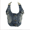 Women’s Denim Corset Halter Top Retro Distressed