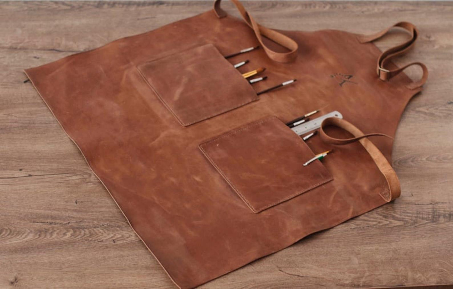 Genuine Leather Work Apron for Blacksmiths and Butchers with Tool Pockets
