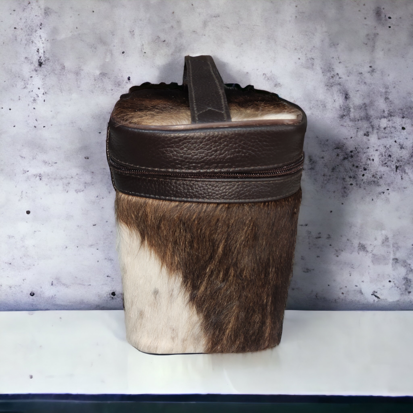 Cowhide Makeup Bag Dark Brown Black